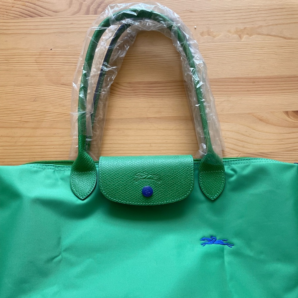 Small Green Longchamp Le Pliage Nylon Tote